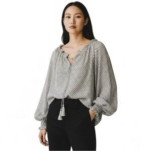 Max Studio Flowy Peasant Blouse - Black and White Polka Dot - Women’s XL